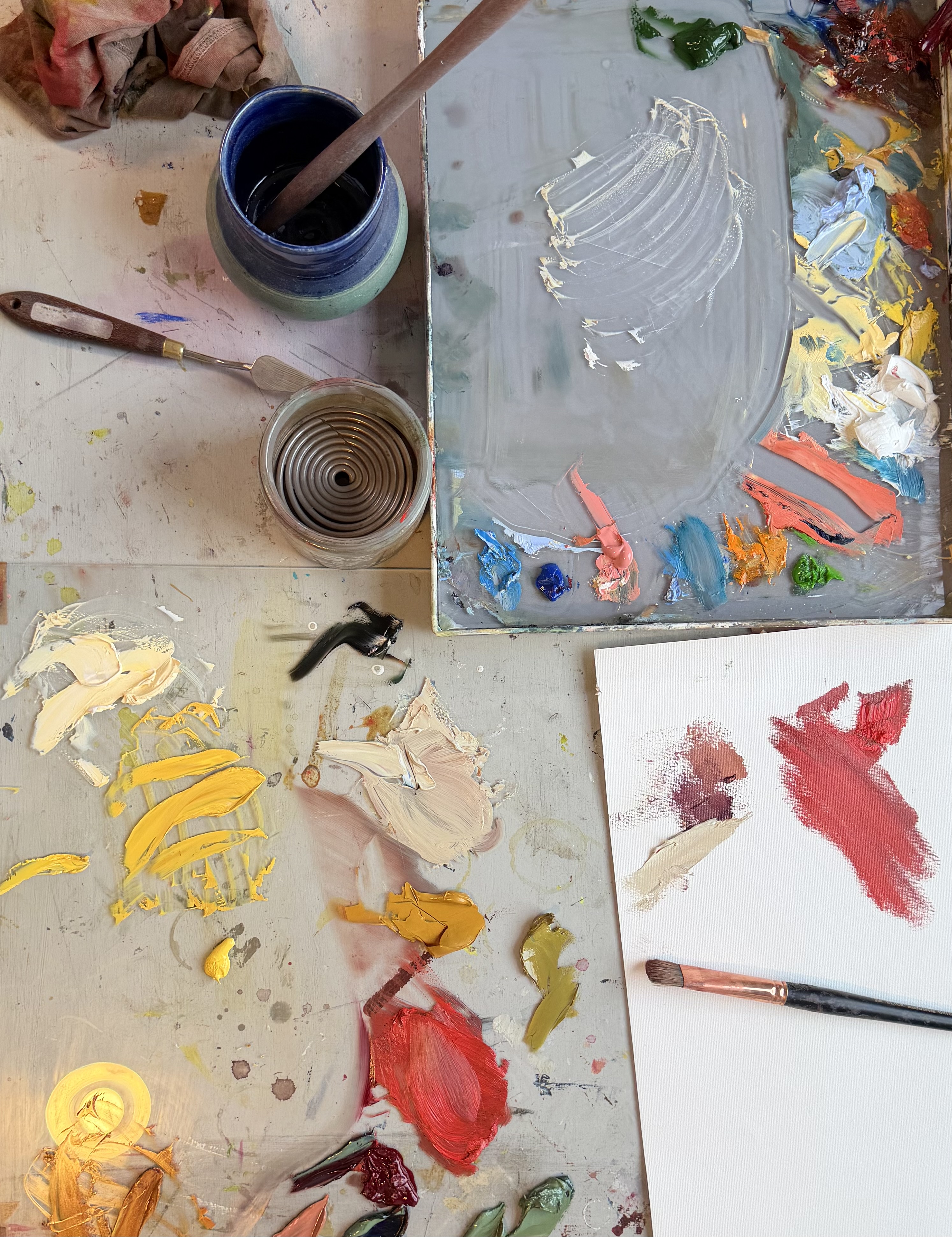 View of messy palette from above